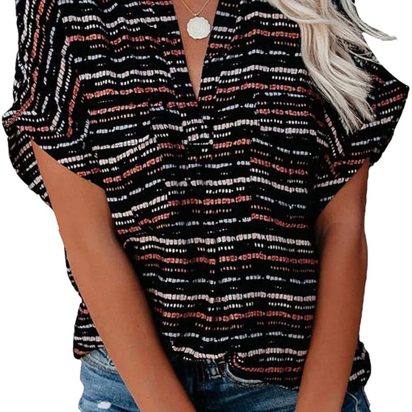 Ladies black/multi short sleeve blouse - Picture 4 of 4